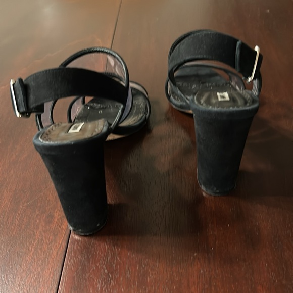 Manolo Blahnik black suede sandals with two transparent straps. 3 1/2” heel. - Picture 3 of 6